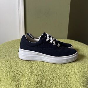 Keds Stretch Platform Dark Blue Canvas Shoes with White Accents